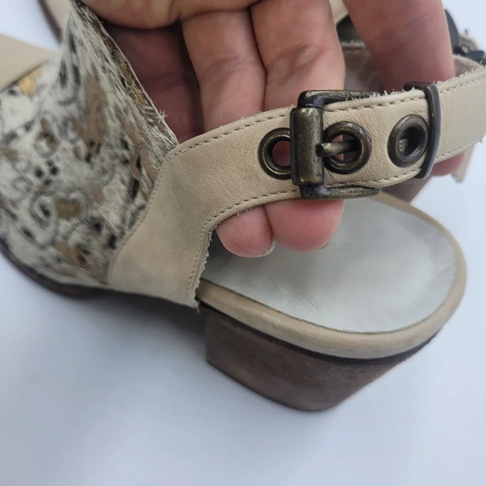 Chocolat Blu Anita Women Laser Cut Calf Hair Slingback Block‎ Heel Mules Size 37